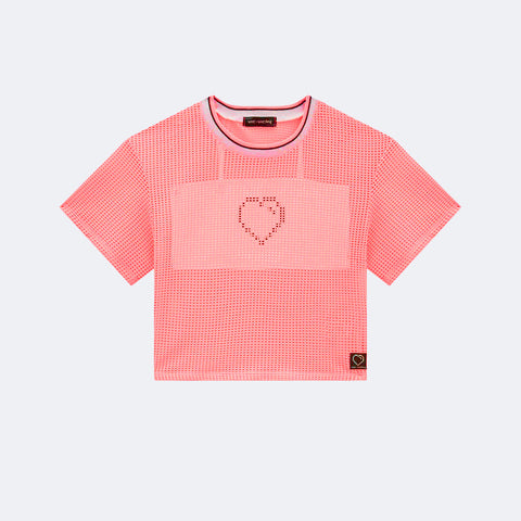 Camiseta Infantil Vick&Vicky Sobreposição e Top Branco e Rosa Neon - camiseta infantil com tela