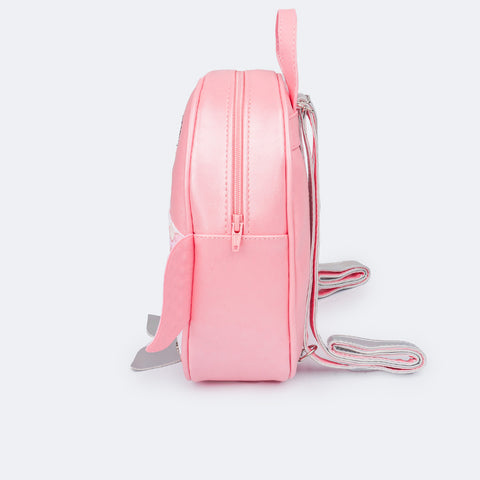 Bolsa Mochila Infantil Pampili Peixinha Rosa Chiclete - lateral da mochila rosa