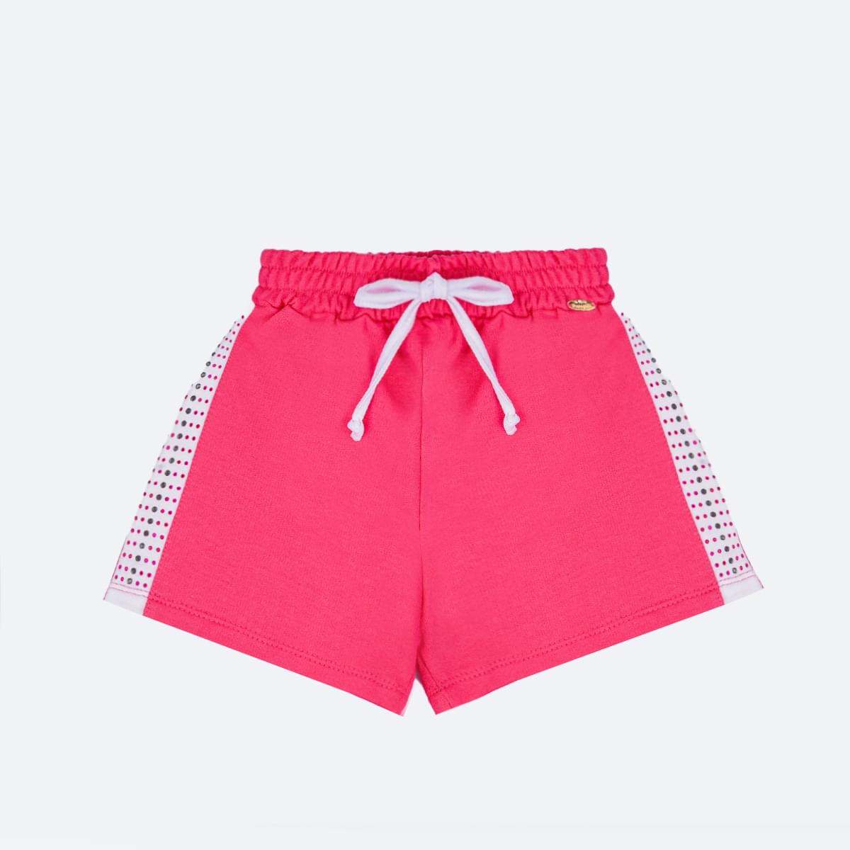 Short Infantil Pampili Lateral Strass Pink - frente do shortinho menina