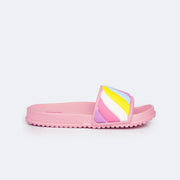 Chinelo Slide Infantil Pampili Fun Glee Doce Rosa e Colorido - lateral chinelo slide