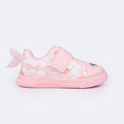 Tênis Infantil Feminino Pampili Pom Pom Peixinha Rosado e Colorido - lateral estampado com glitter 