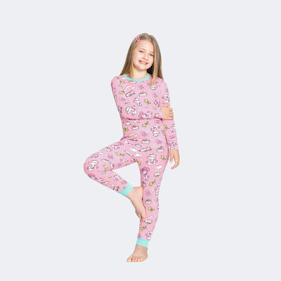 Pijama Kids Alakazoo Manga Longa Estampado Unicórnio Rosa-  menina com o pijama infantil longo