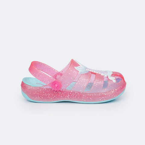 Sandália Crocker Infantil Pampili Glee Sereia Glitter Rosa e Azul - lateral sandália crocker glitter