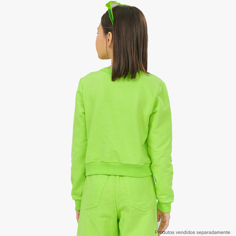 Blusa Infantil Vic&Vicky Moletom Have a Nice Day Verde Neon - costas da blusa na menina