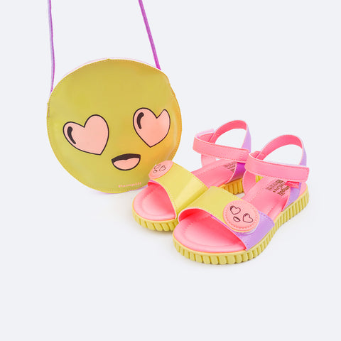 Sandália Papete Infantil Candy Emoji Amarelo e Rosa Neon - sandália e bolsa infantil