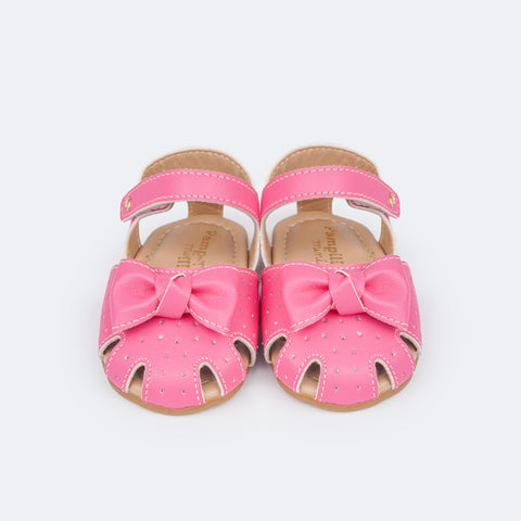 Sandália de Bebê Pampili Nana Laço e Nó Pink - frente sandália infantil rosa