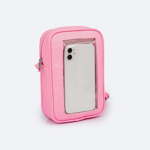 Bolsa Infantil Pampili Glitter Porta Celular Rosa Neon Luz - transparência para colocar o celular