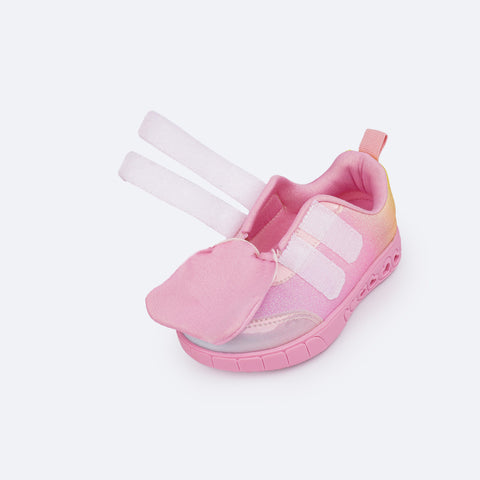 Tênis de Led Infantil Pampili Sneaker Luz Glitter Degradê Rosa e Colorido - tênis feminino fácil de calçar