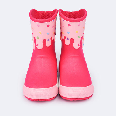 Bota Galocha Infantil Pampili Happy Glee Doce Pink e Rosa - frente da bota infantil feminina