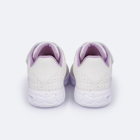 Tênis de Led Infantil Pampili Sneaker Luz Calce Fácil com Perfuros Branco e Lilás  - traseira do tênis 