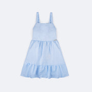 Vestido Pré-Adolescente Bambollina Xadrez com Babado Azul e Branco - 8 a 12 Anos - frente do vestido azul