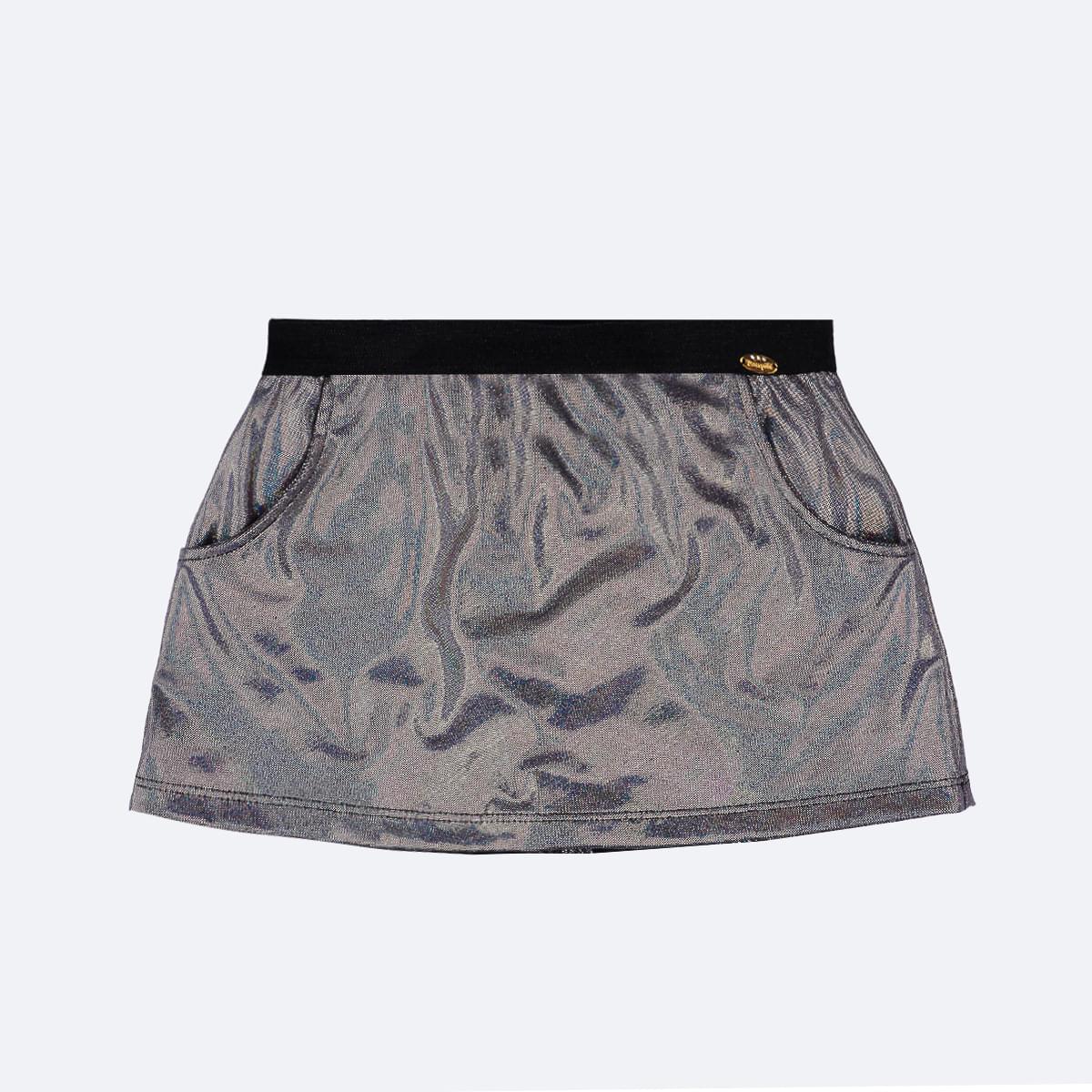 Short Saia Infantil Pampili Holográfica Prata - frente short saia infantil
