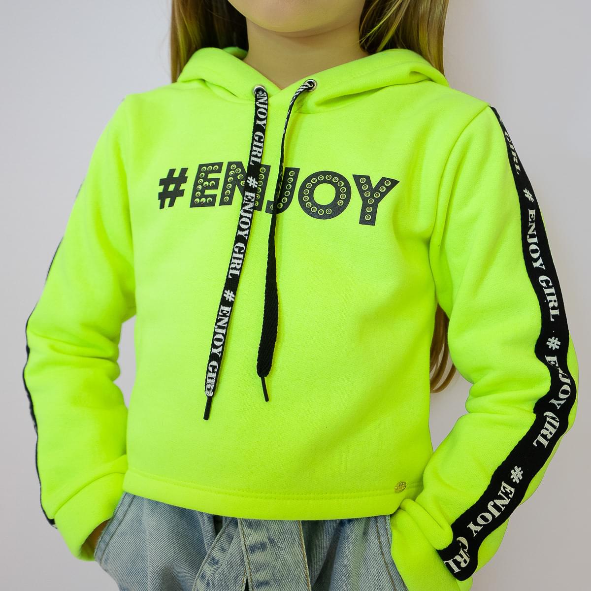 Blusa Infantil Pampili Moletom Enjoy Amarelo Neon - frente moletom infantil