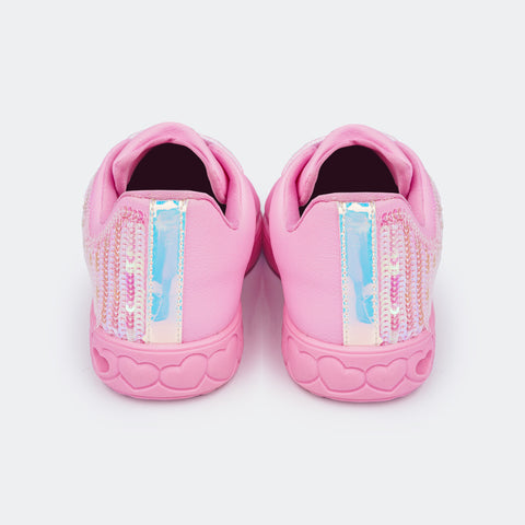 Tênis de Led Infantil Pampili Sneaker Luz Paetê e Briho Rosa Bale - traseira tênis bebê