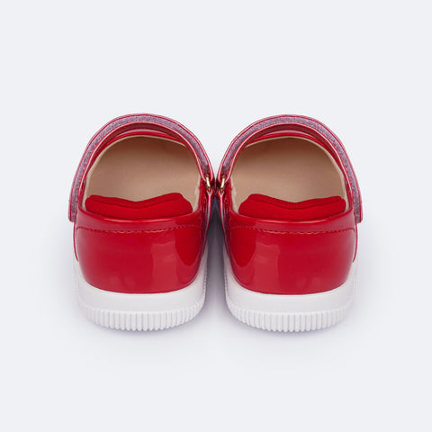 Tênis Infantil Feminino Pampili Pom Pom Verniz Vermelho Peper - traseira com espuma macia