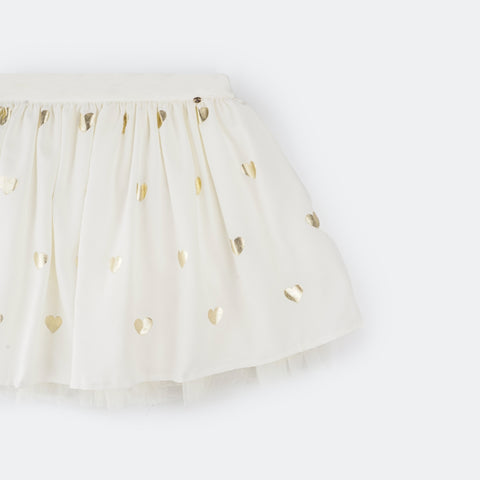 Saia Tutu Infantil Pampili com Estampa em Corações Off White.