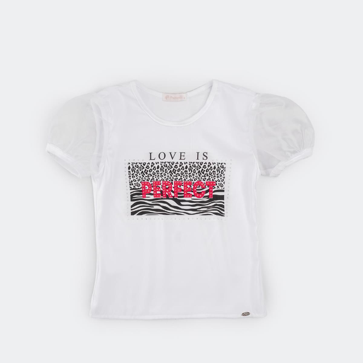 Camiseta T-Shirt Pampili Infantil Feminina Onça Perfect Branca.
