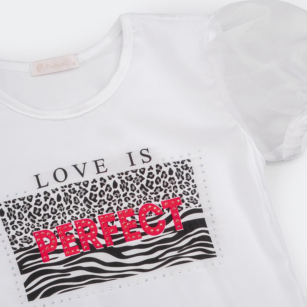 Camiseta T-Shirt Pampili Infantil Feminina Onça Perfect Branca.
