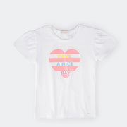 Camiseta T-shirt Pampili Infantil Feminina Have a Nice Day Branca.