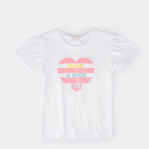 Camiseta T-shirt Pampili Infantil Feminina Have a Nice Day Branca.