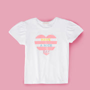 Camiseta T-shirt Pampili Infantil Feminina Have a Nice Day Branca.