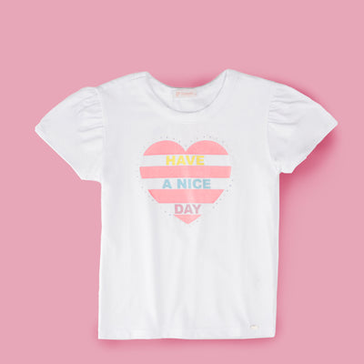 Camiseta T-shirt Pampili Infantil Feminina Have a Nice Day Branca.