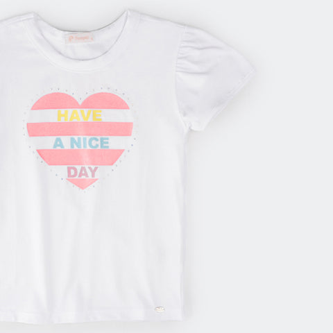 Camiseta T-shirt Pampili Infantil Feminina Have a Nice Day Branca.