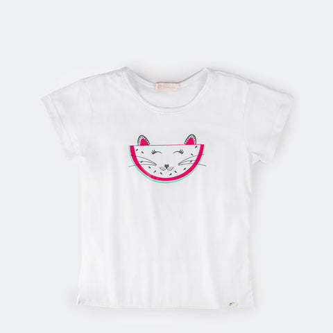 Camiseta T-Shirt Pampili Infantil Feminina Gato Melancia.