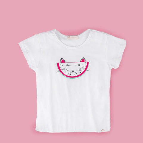 Camiseta T-Shirt Pampili Infantil Feminina Gato Melancia.