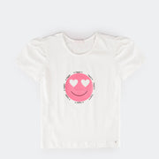 Camiseta T-Shirt Pampili Infantil Feminina Emoji Happy Off White.