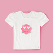 Camiseta T-Shirt Pampili Infantil Feminina Emoji Happy Off White.