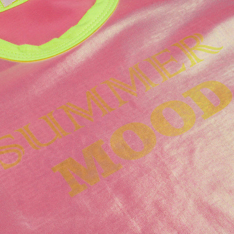 Camiseta Infantil Feminina Pampili Holográfica Rosa e Amarelo Neon - foto da estampa 