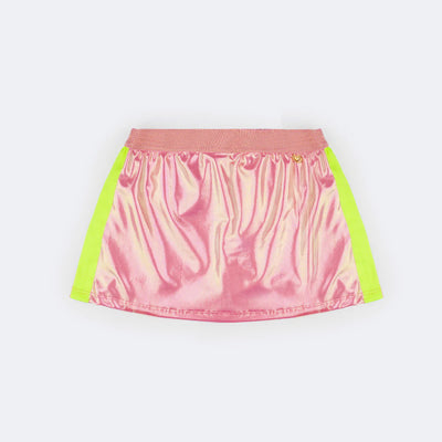 Short Saia Infantil Pampili Holográfico Rosa e Amarelo Neon - frente da saia holográfica