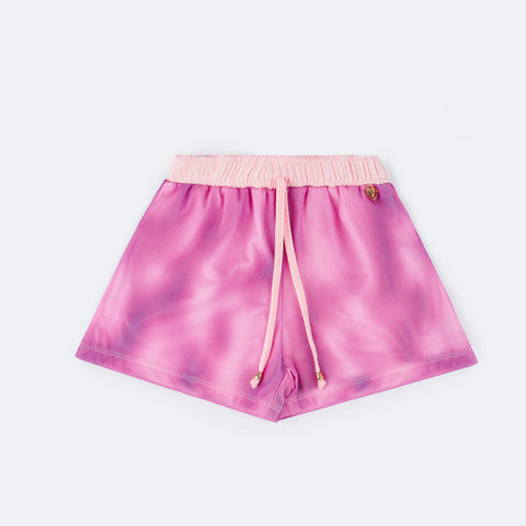 Short Feminino Pampili Tule Degradê Roxo e Rosa - frente do short 