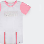 Vestido Infantil Pampili Seja Luz Braile Strass Branco - foto da parte da frente do vestido com manga rosa