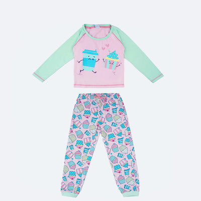 Pijama Bebê Tip Top Longo Cupcake e Glitter Rosa - frente do pijama
