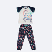 Pijama Infantil Tip Top Unicórnio Marinho - frente do pijama