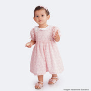 Vestido de Bebê Roana Gola Bordada Laise e Laços Rosa - vestido na menina