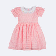 Vestido de Bebê Roana Laise Gola Bordada e Laços Rosa - 1 Ano - frente do vestido bebê