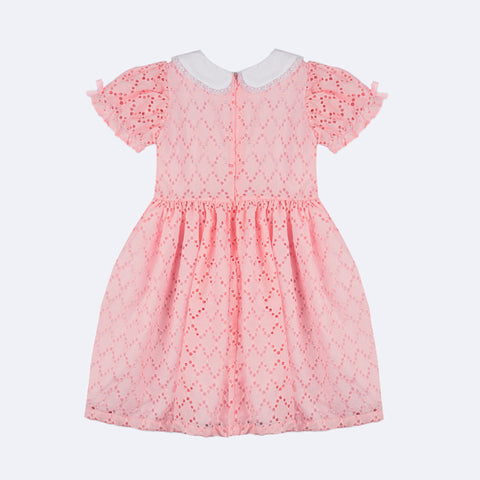 Vestido de Bebê Roana Gola Bordada Laise e Laços Rosa - 2 a 3 Anos - costas do vestido rosa