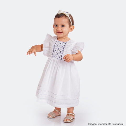 Vestido de Bebê Roana com Bordado Branco