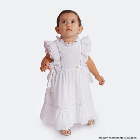Vestido de Bebê Roana com Calcinha Babados e Laços Branco