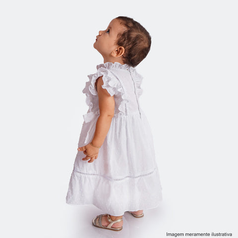 Vestido de Bebê Roana com Calcinha Babados e Lacinho Branco