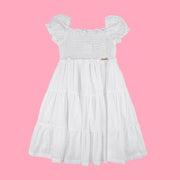 Vestido de Bebê Roana com Lastex e Laise Branco - Frente vestido infantil