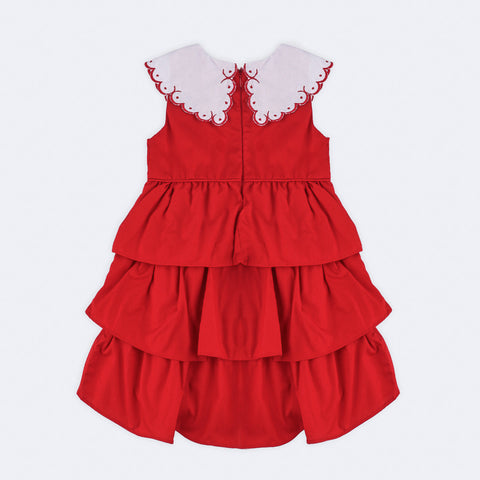 Vestido de Bebê Roana Regata Babados e Bordado Vermelho - 1 Ano - costas do vestido de bebê