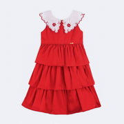 Vestido de Bebê Roana Regata Babados e Bordado Vermelho - 1 Ano - frente do vestido bebê