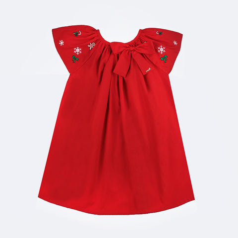 Vestido de Bebê Roana Natal Laço e Bordado Vermelho - 1 Ano - frente do vestido bebê