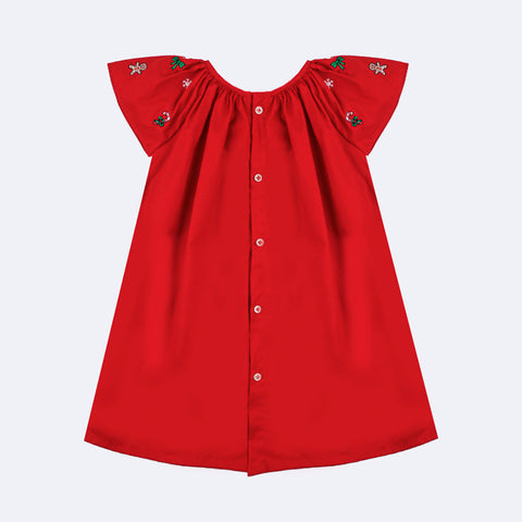 Vestido de Bebê Roana Natal Laço e Bordado Vermelho - 1 Ano - abertura nas costas 