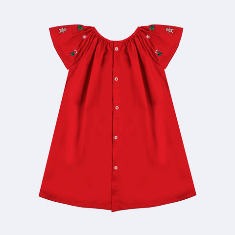 Vestido de Bebê Roana Natal Laço Frontal e Manga Bordada Vermelho - 2 a 3 Anos - abertura nas costas do vestido