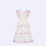 Vestido Kids Petit Cherrie com Babados Três Marias e Flores Branco - 6 a 14 Anos - frente do vestido com camadas